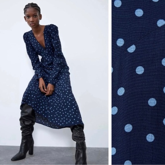 Zara Blue Polka Dot Dress NWT - Picture 3 of 6